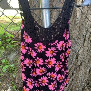 Floral black and pink deb tank top.